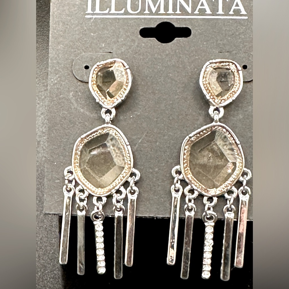 Silver crystal bling dangling earrings by Illuminati - Picture 2 of 4